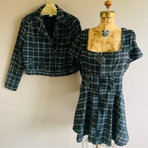 Killstar Grave Rebellion Dress and Jacket Set in Ash Tartan, 3XL